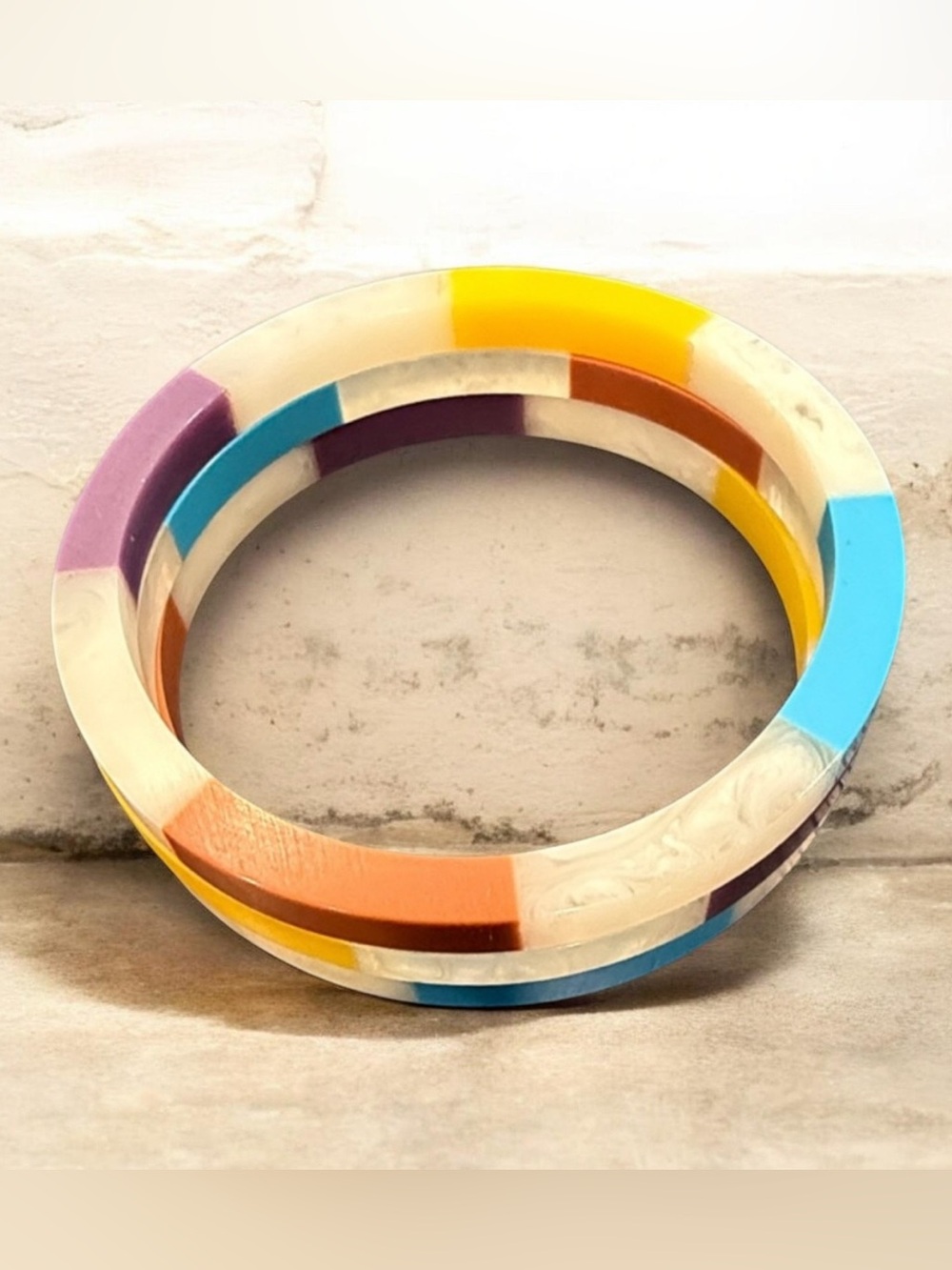 Plunder Colorblock Resin Bangles Set of 3 in Yellow, Purple, Blue, Orange, Cream